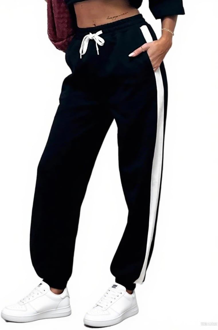 SOFIA'S CHOICE Women's Drawstring Sweatpants Side Stripe Pants Wide Leg Track Pants with Pockets