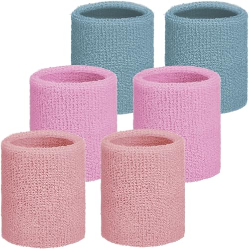 Willbond Sweat Band Wrist Tennis Wristband for Women Men Athletic Wrist Sweatbands Thick Cotton Cloth 80s Wristband for Basketball Tennis Football Running and Work(Flesh Pink Pink Dark Blue)