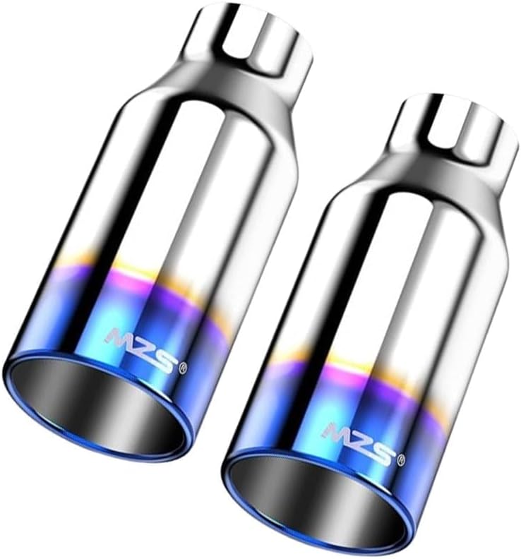 MZS Exhaust Tip, Stainless Steel 2.5" Inlet 4" Outlet 9" Length Universal Dual Exhaust Diesel Tailpipe Wall Straight Cut Polished Titanium Burnt Pack of 2