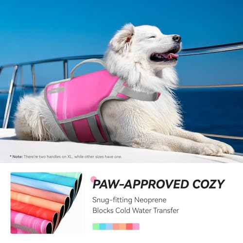 VIVAGLORY Neoprene Schwimmweste Hund, Rettungsweste Hund für Bootfahren, Schwimmweste, Schwimmhilfe & Leichte, XL, Himbeer Pink
