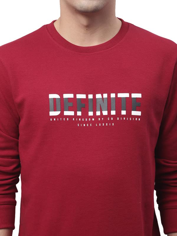 Image of Cantabil Men Maroon Cotton Blend Round Neck Full Sleeve Printed T-Shirt (P MTSH00179 Maroon)