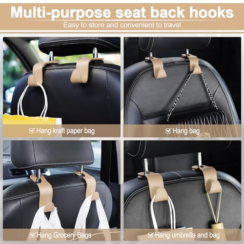Image of LivTee Car Seat Headrest Hook, Auto Seat Hook Hangers Storage Organizer Interior Accessories for Purse Coats Umbrellas Grocery Bags Handbag, 4-Pack