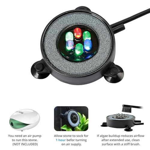 NICREW Multi-Colored LED Aquarium Bubbling Stone Disk, Round Fish Tank Bubbler with Auto Color Changing LEDs - Thumbnail 4