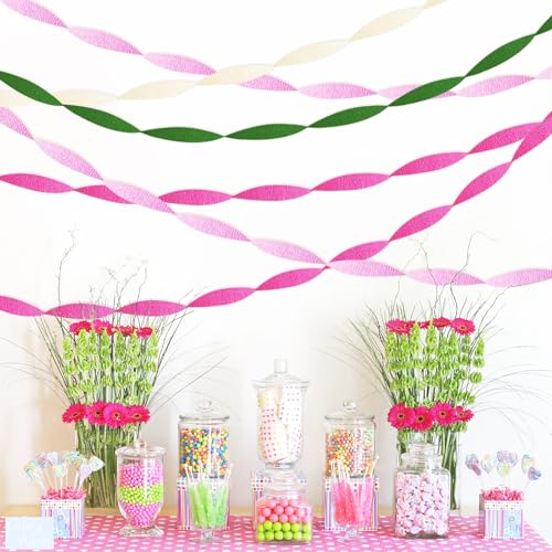 Image of Pink and Green Crepe Paper Streamers 8 Rolls 656ft Party Streamers for Hawaiian, Flamingo, Witch Theme Party, Birthday and Wedding Decorations