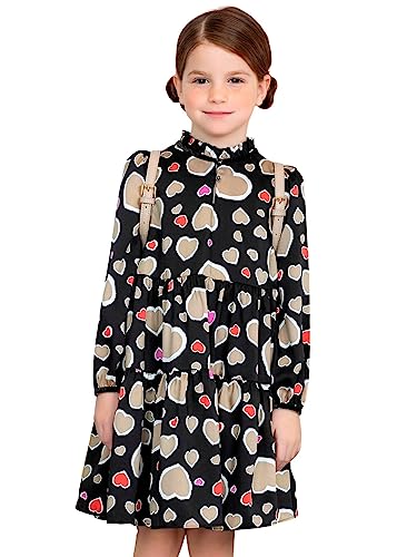 Robe fille imprimée coeurs en tissu noble noir finitions couture haut de gamme