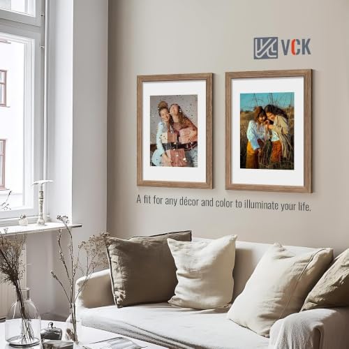 Image of VCK 12x16 Frame 5 Pack, Walnut Wood, 8.5x11 Mat, Glass, for Photo Print