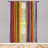 Ambesonne Abstract Window Curtains, Vibrant Painted Wood Vertical Planks as Background Cheerful...