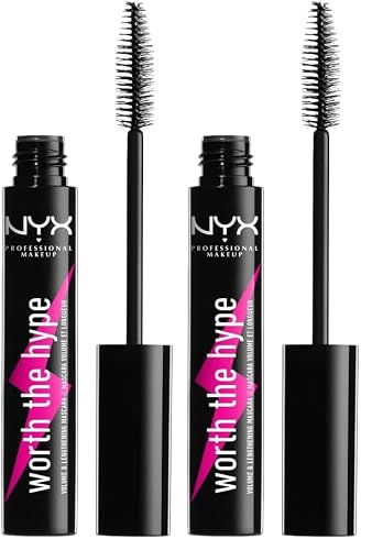 Image of NYX Professional Makeup Worth the Hype Mascara, Volumizing and Lengthening Mascara, Buildable Formula, Tapered Brush Reaches All Lashes, Jojoba Oil, Shade: Black (Pack of 2)