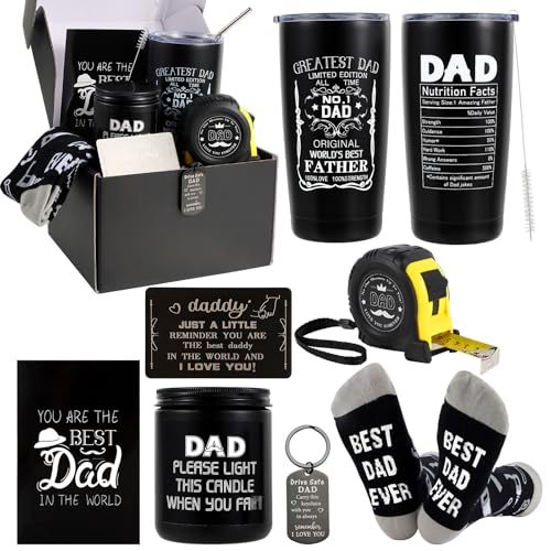 Bayelove Christmas Gift for Dad Birthday Gift for Dad Fathers Gift from Daughter Include Tumbler Mug Wallet Card Tape Measure Keychain Socks Card