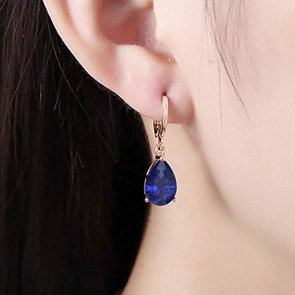 Wonderful 6x8mm Pear Cut Blue Sapphire Over .925 Sterling Silver Fancy Party Wear Dangle Clip-On Earrings For Women