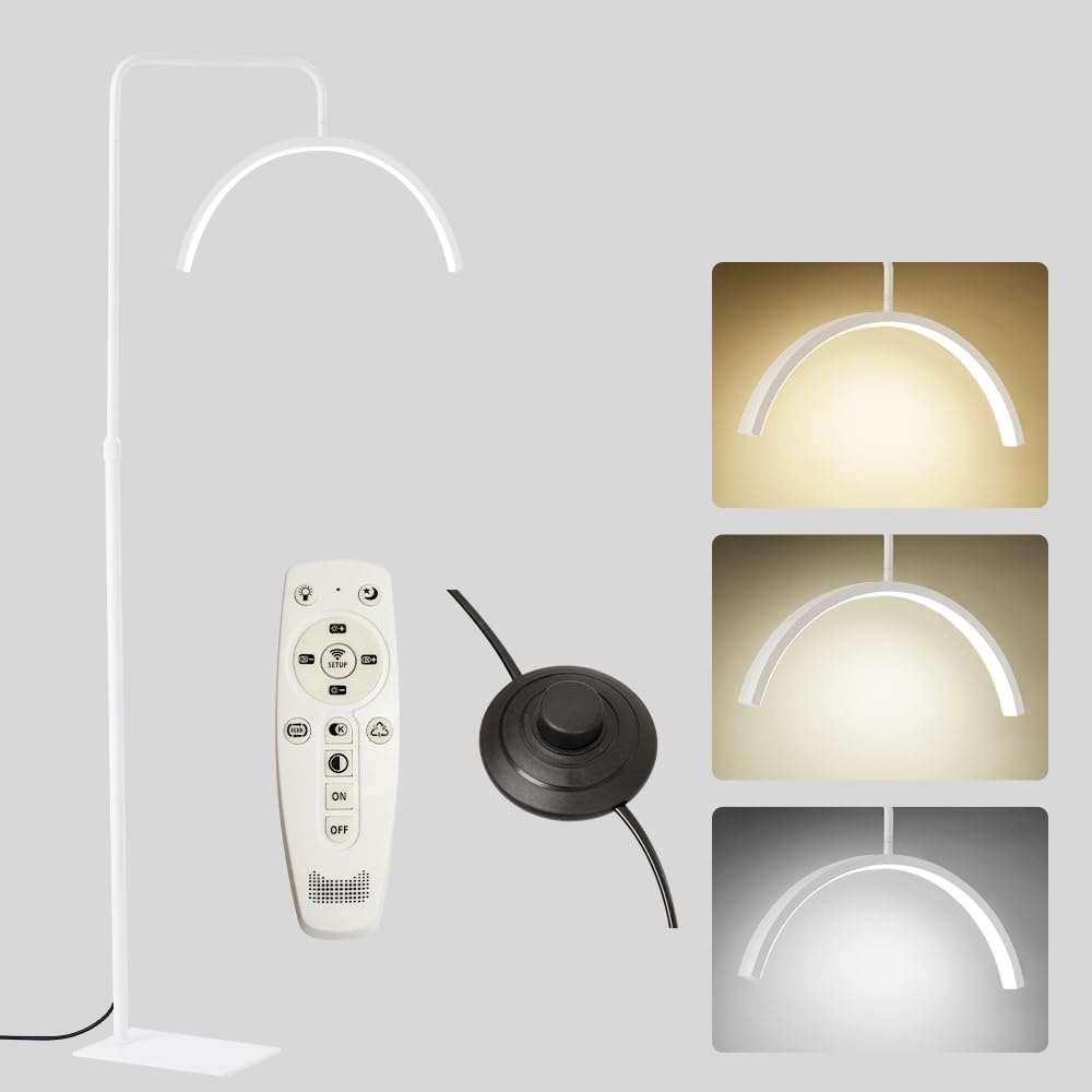 duowelly 48w Lampada Mezza Luna Estetica con Comando a Pedale,Lampada Extension Ciglia Professionale,Lampada Lashmaker,Luce Led Centro Estetico,Lampada Da Terra Bianca Estetista per Unghie,Tattoo