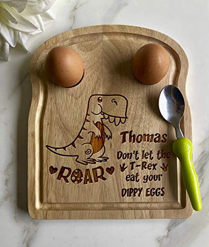 Personalised Name Baby T-Rex Dinosaur Egg Breakfast Board