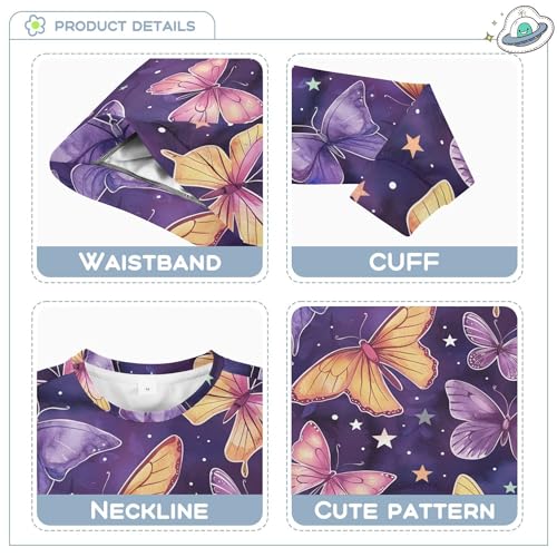 JUNZAN Butterflies and Stars Purple Kids Boys Pullover Hoodie Crewneck Hoodie for Boys Party 4T3