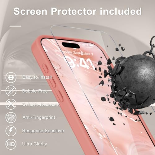 Image of YENAPOON for iPhone 16 Pro Max Case, Matte Magnetic Phone Cover [with 1 Screen Protector] [Support for MagSafe] [Shockproof Military Grade Protection] Translucent Frosted Back, Pink
