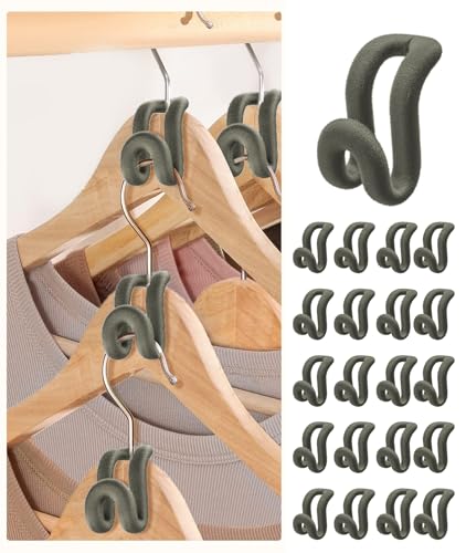 Kireida - Juego de 20 ganchos de conexión para perchas, acabado de terciopelo antideslizante, ahorro de espacio - Gris