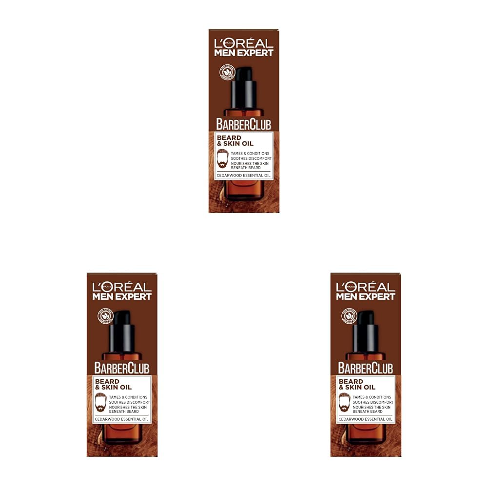L'Oréal Paris Men Expert Skin Care Barber Club Beard Skin Oil, Cedarwood, 30 ml, Pack of 3
