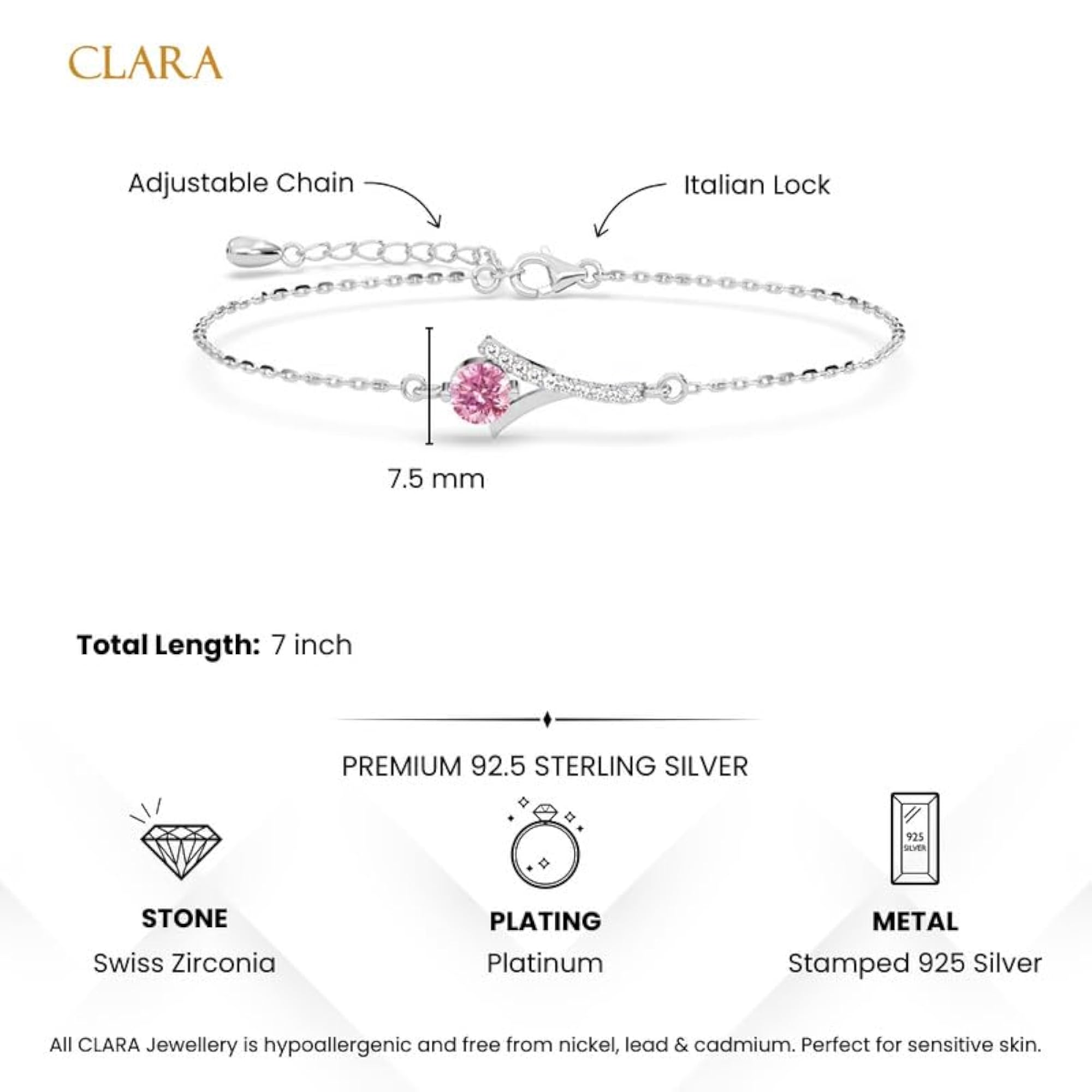 Women's 925 Sterling Silver Pink Solitaire Ring