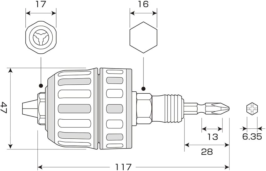 ANEX AKL-190E Drill Chuck Bit Replaceable Keyless Rubber Grip 0.04-0.4 inches (1-10 mm)