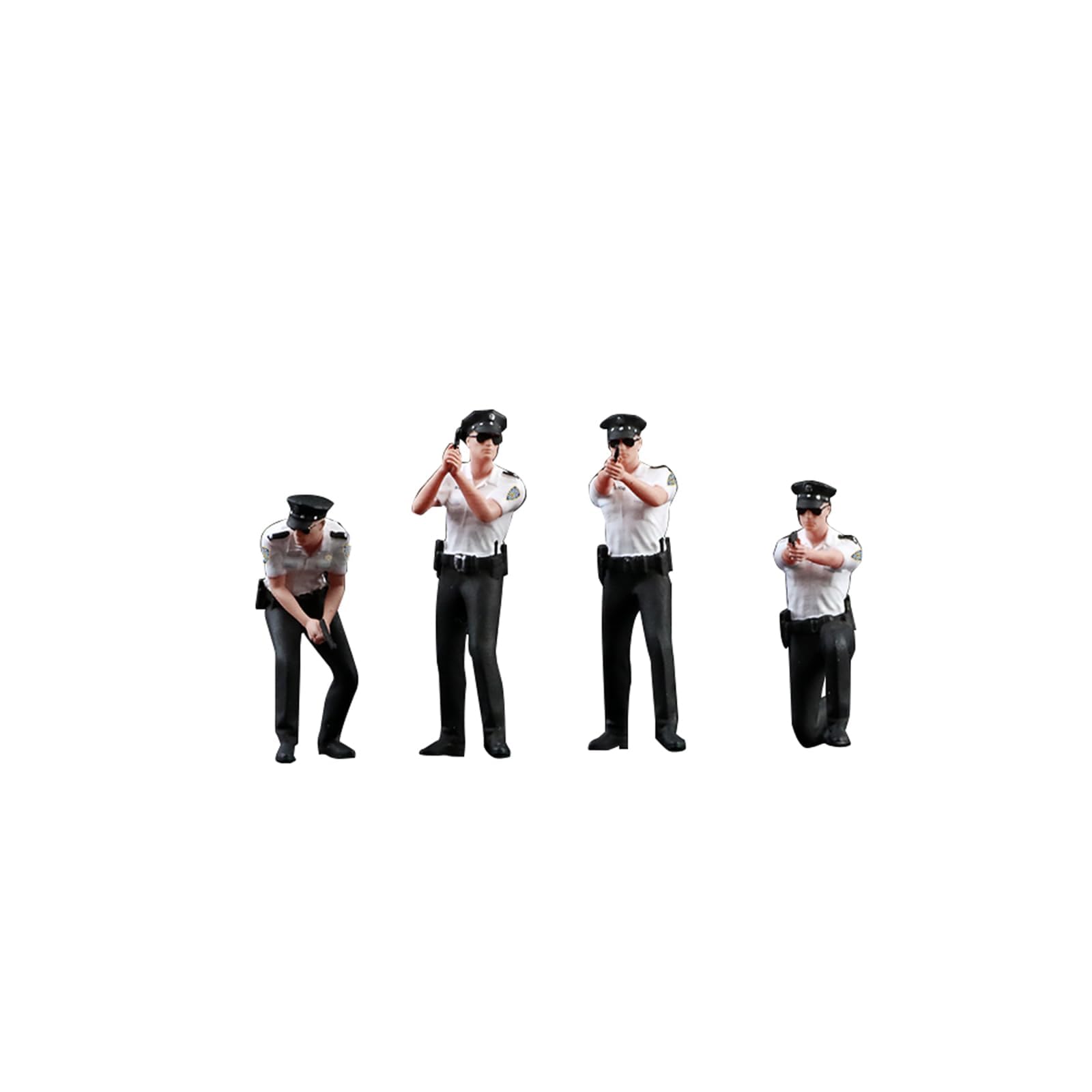 1/64 Police Officer Miniature Figures Set – 4pcs Resin Pre-Painted Diorama Officers with Action Poses