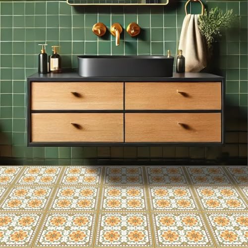 Image of Moroccan Tile Stickers | Waterproof Self Adhesive Peel & Stick Tile Decals for Kitchen Backsplash, Bathroom Wall, Floor, Furniture & Glass (8x8 Inch, Design 25, 36 Pic)