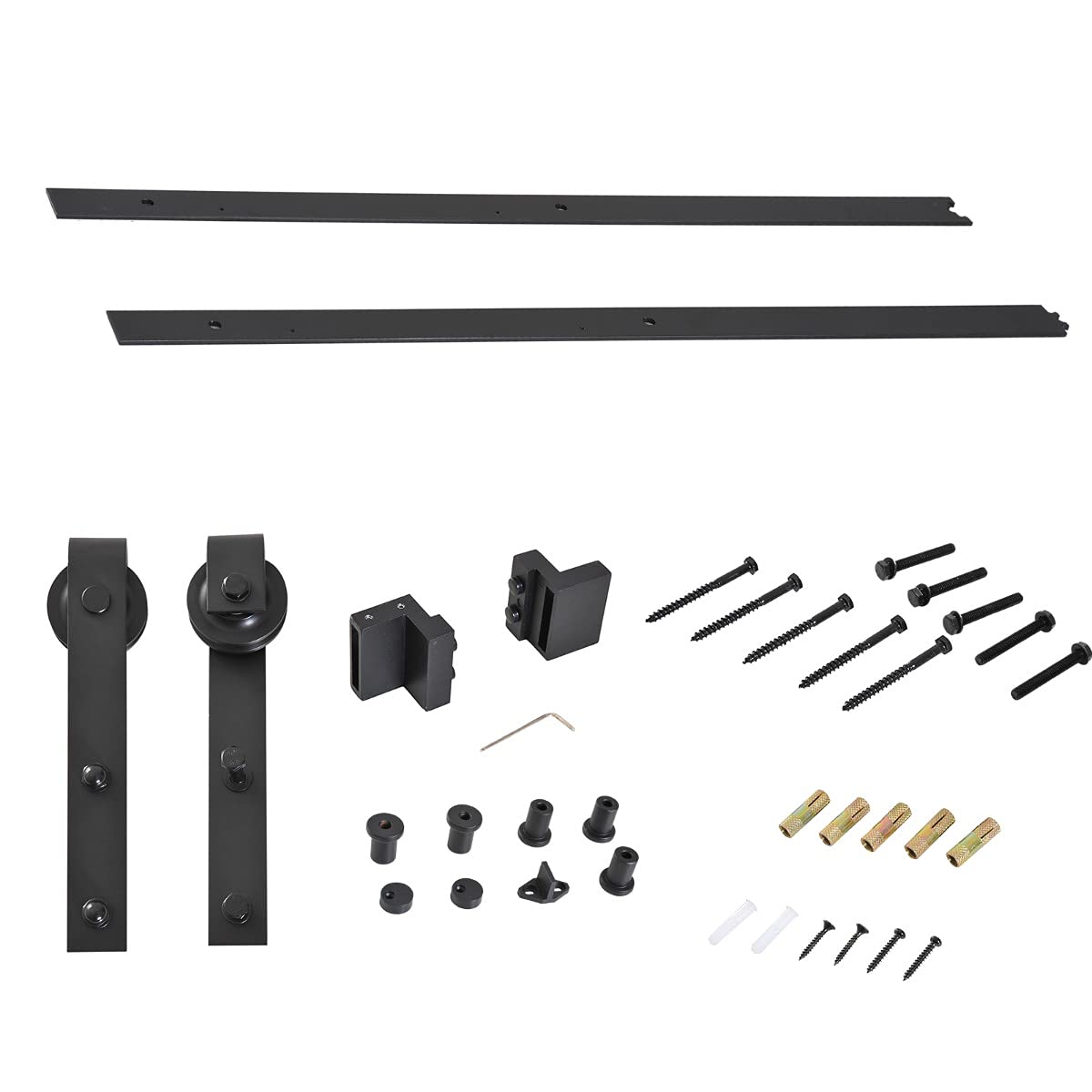 HOMCOM Herraje Puerta Corredera 200 cm Kit de Riel Adecuado para 1 Puerta Granja de Madera de 100 cm de Ancho Acero de Carbono Carga Máx. 90 kg