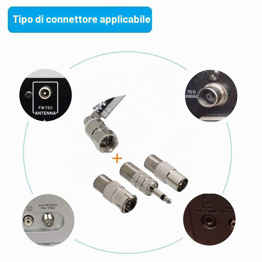 Antenna radio DAB di ricambio per mini sistema di ricevitore AV HiFi, FM Antenna interna 75 Ohm non bilanciata per Denon Sony Roberts Marantz Yamaha Hitachi Tivoli Audio Pioneer Onkyo Sangean Bose