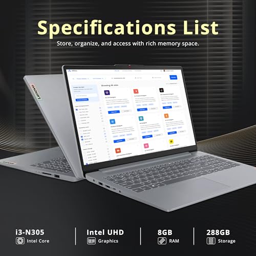 Image of Lenovo IdeaPad Slim 3i Laptop, 15.6 inch FHD Display, Intel Core i3-N305, 8GB LPDDR5, 288GB Storage (128GB UFS+160GB Docking Station Set), Intel UHD Graphics, Num Pad, Wi-Fi 6, Windows 11 Pro, Arctic Grey
