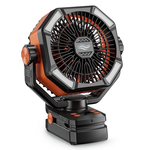 coldSky Ventilador de camping con motor dual, clip de 20000 mAh con pantalla digital, funciona con batería portátil de 9 pulgadas con linterna LED, ventilador de tienda de campaña para acampar con