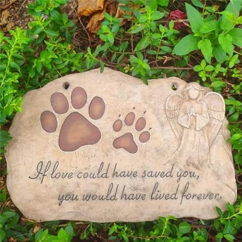 YLSMILE Pet Garden Stone Grave Marker for Dog or Cat，Paw Prints Dog Pet Memorial Stones with Angel，Sympathy Gifts for Dog or Cats，Hand-Painted Dog Pet Memorial Gift，Pet Loss Gifts Indoor or Outdoor Cover