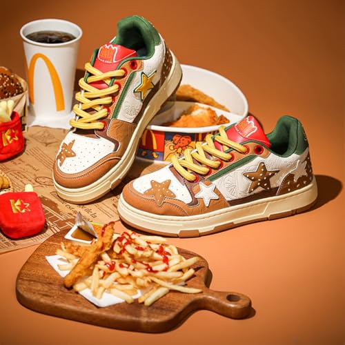 Women Y2K Star Sneakers, Harajuku Hamburger Fries Shoes, Versatile Kawaii Streetwear Trainers, Dopamine Tone Lightweight4