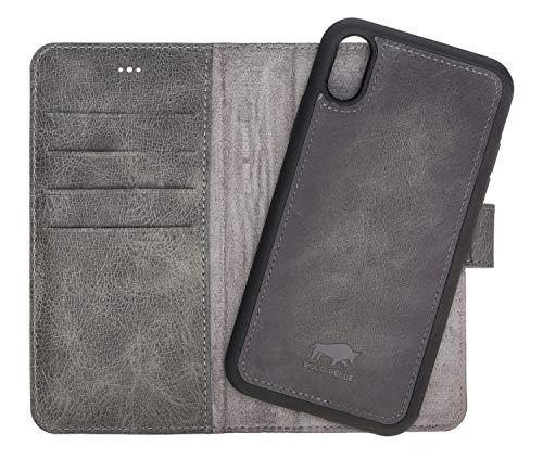 Solo Pelle leather case Harvard compatible for the Apple iPhone XS Max including removable case with integrated card slots (Stonegray Burned)