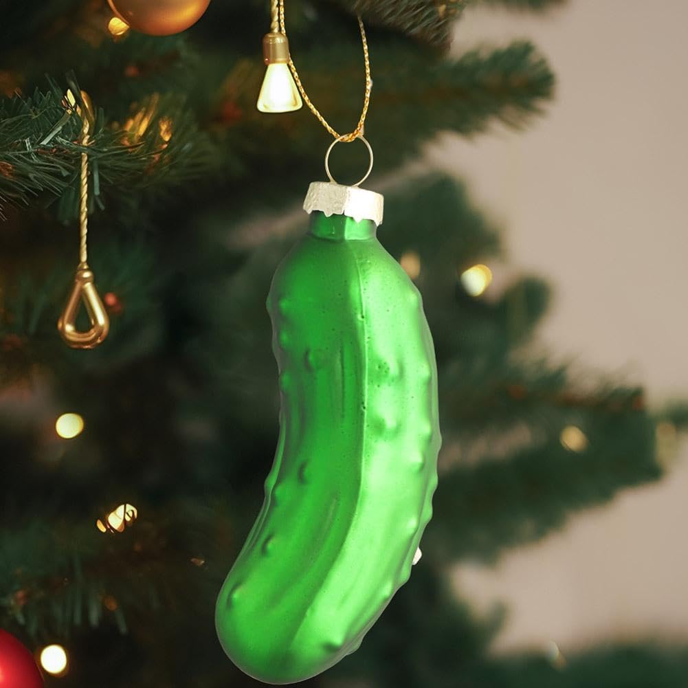 YXRRVING Christmas Pickle Ornament, Handmade Glass Christmas Pickle Ornament,Funny Pickled Cucumber Christmas Tree Hanging Ornaments, Hand Blown Pickle Christmas Ornament for Party Holiday Xmas Decor