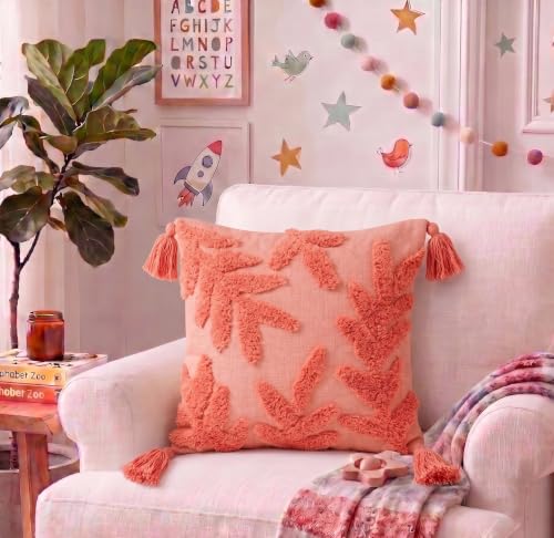 Image of Furnistitchs Premium Decorative Throw Cushion Pillow Cover Boho Home Decor - Living Room Bedroom Couch Sofa Cushion Covers 16 inch x 16 inch (2, Peach Leaves)