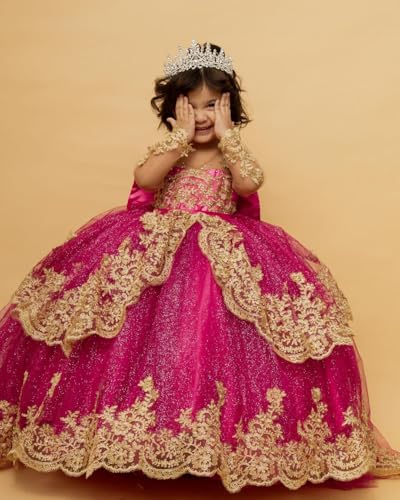 GZCYL Gala Dress for Children Hot Pink Flower Girl Dress for Wedding Birthday Party Princess Pageant Dress for Little Girls4