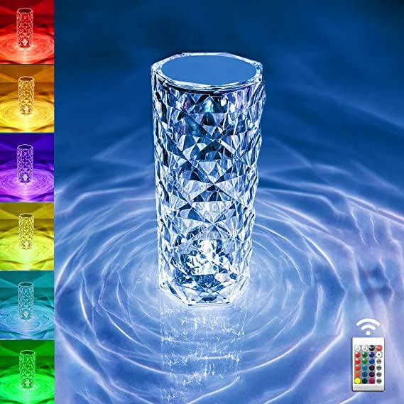 Image of KEYORA Crystal Lamp Touch Sensor Rose Diamond Rgb Light Table Lamp for Decoration of Room,Photography,Gift,Bedroom,Romantic(with Remote and USB Cable Rechargeable Light)