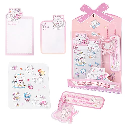 Image of FunBlast Cute Cat Sticky Notes - Cat Memo Pad, Kawaii Sticky Note for Kids & Girls, Self Adhesive Notes and Bookmark, Stationery Gift for School, Office & Personal Use (Pink)