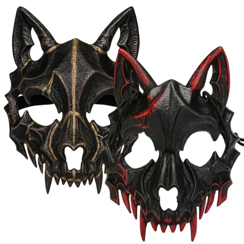 Photo de PWCTNT Lot de 2 masques de loup pour Halloween, déguisement de visage d'horreur, pour adultes, cosplay et carnaval, loup-garou pour adultes, femmes, hommes
