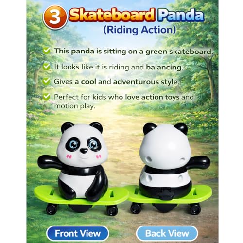 Image of MERRILY Cute Panda Toy Set for Kids - Rotating & Moving Action Panda Figures, Interactive Fun Play Toys, Safe Educational Gift for Boys & Girls 3+ (3PCS Set)