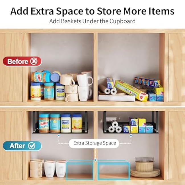 iSPECLE Under Shelf Basket 4 Pack, 15 and 30 Black Strong Adhesive