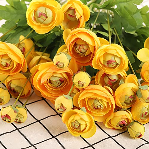 Artificial Silk Flowers Persian Buttercup Heavy Color Ranunculus Flower 5 Pcs,Suitable For Core Decoration,Wedding Floral Creation,Flower Arrangement Diy Project,Interior Decor（Yellow） #TOP2