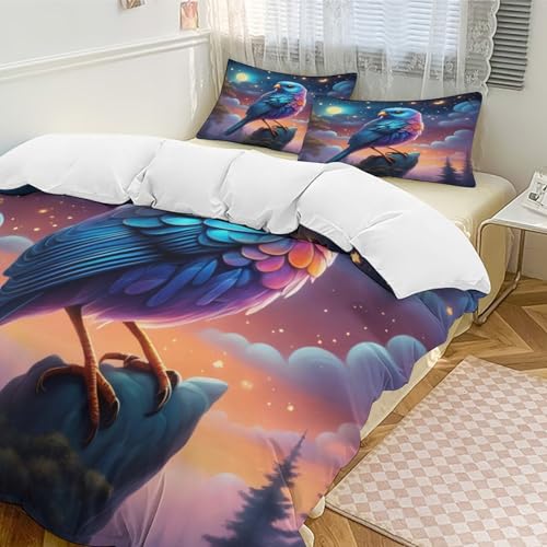Housse de couette oiseau 3D parure de lit 200x200 microfibre 3 pièces - 5