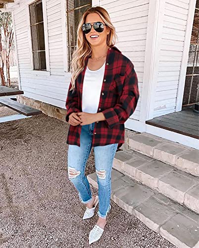 Wenrine Womens Long Sleeve Button Down Shirt Casual Plaid Flannel Shirt Collared Blouse Tops2