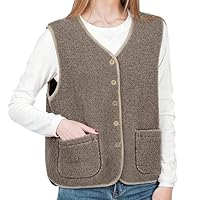 YMIFEEY Teddy Fleece Weste Damen Ärmellos Teddywesten Fleeceweste Fellweste Teddyfleece Weste Elegant Kuschelweste Übergangsjacke Herbstjacke Fleecejacke Herbst Winter Outdoor Oberteil (M, Braun)