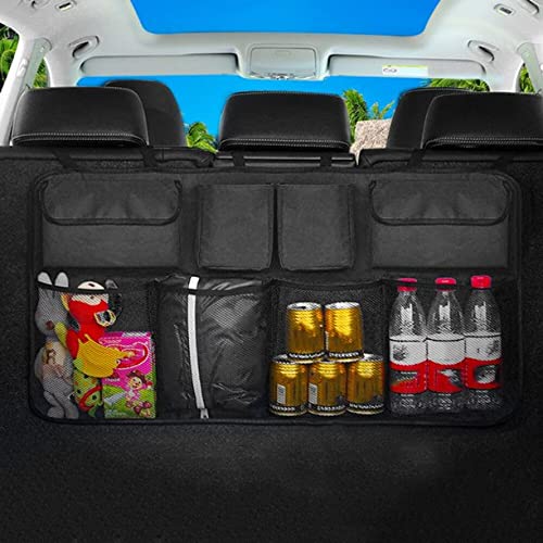 Almineez Organiseur de coffre de voiture durable à suspendre - Multifonction - Poche de rangement pour siège arrière - Étanche - Durable - Pliable - Avec 8 poches Cover