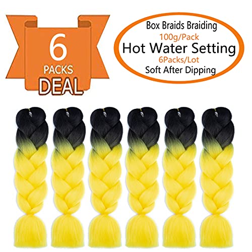 Shuohan 6 Packs Ombre Jumbo Braiding Hair Extensions 24 Inch High Temperature Synthetic Fiber Hair Extensions For Box Braids Braiding Hair (Black To Yellow) #TOP1