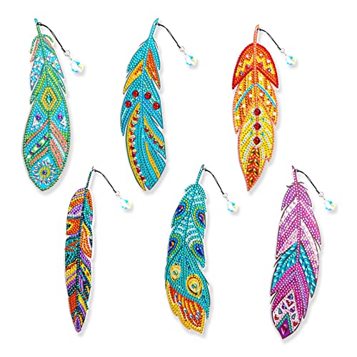 Kinbom 6Pcs Diamond Painting Bookmarks Feather With Suncatchers, 7.9Inch 5D Diamond Painting Bookmark Kits Acrylic Diy Diamond Drawing Feather Bookmarks For Art & Crafts Making Kids Adults #TOP14