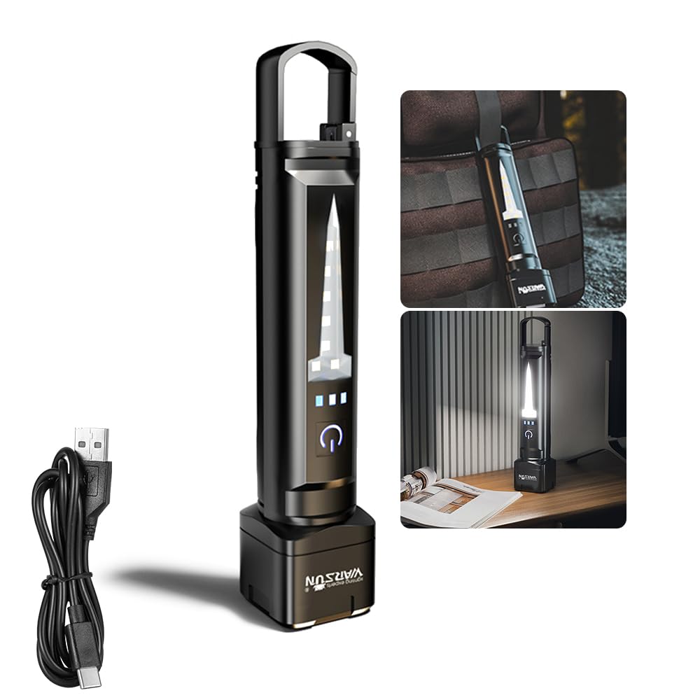 WARSUN W8000 Outdoor Multi-Functional Flashlight, 800 Lumens Super Bright Long-Range Beam, Ultra-Long Battery Life, with Hook. Ideal for Home Emergency, Camping, and Hiking.,Black