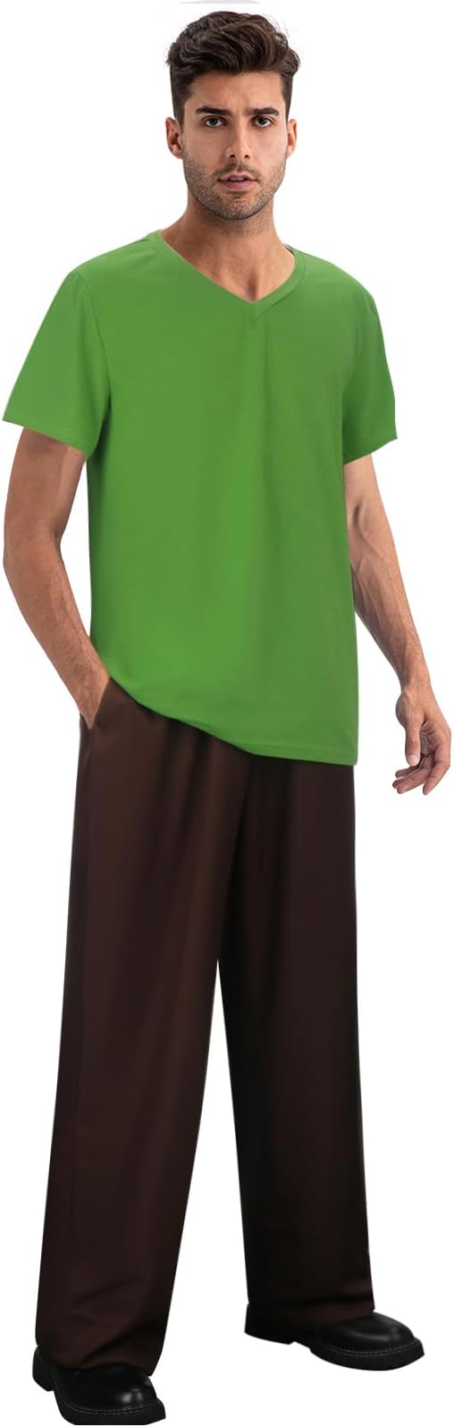 LINKOMAdult Shaggy Costume Men's Green T-Shirt Reddish Brown Pants Suit Halloween Classic Movie Character Cosplay Outfit