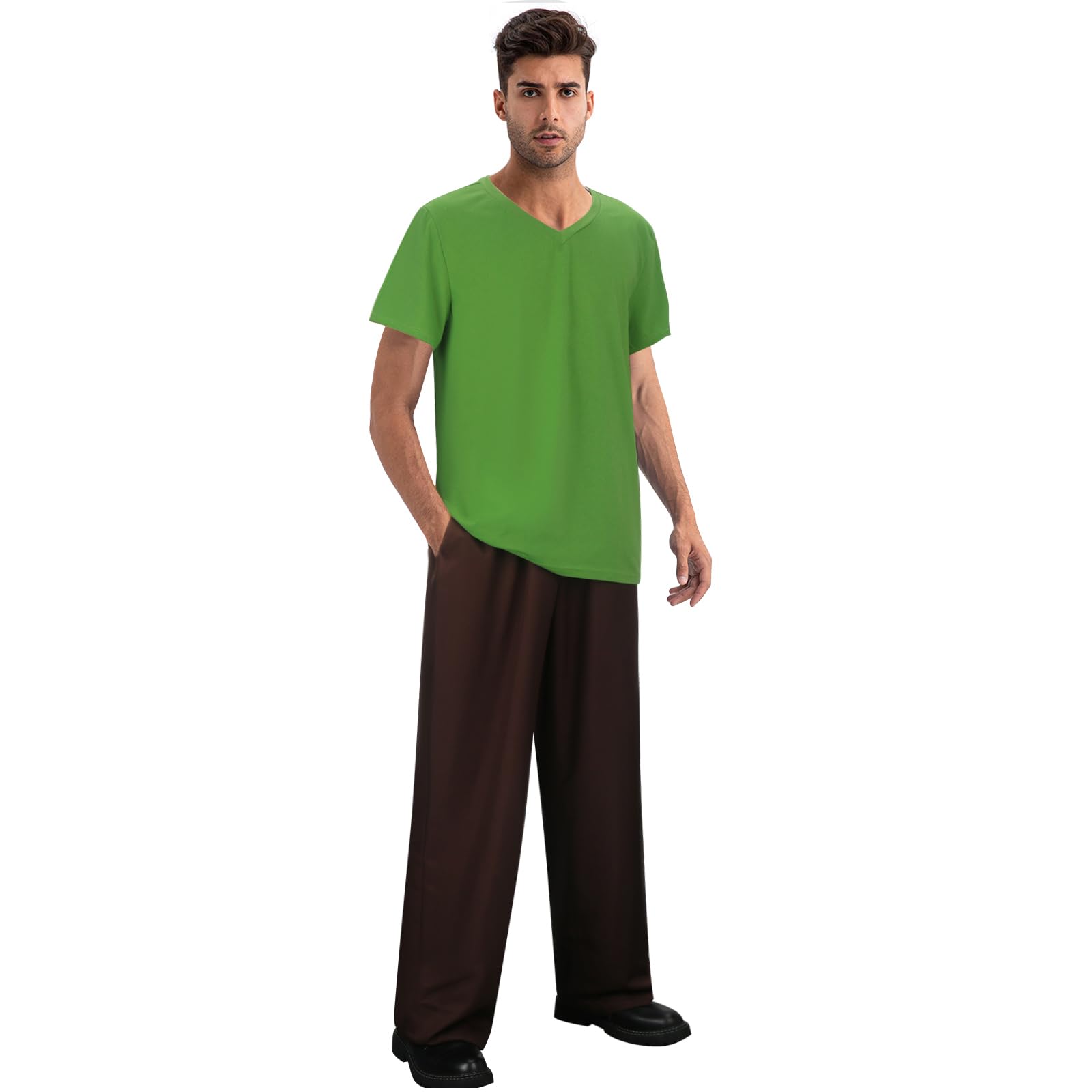 LINKOMAdult Shaggy Costume Men's Green T-Shirt Reddish Brown Pants Suit Halloween Classic Movie Character Cosplay Outfit