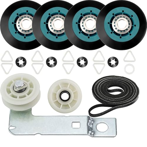 [Upgraded] 4392067 GEW9250PW1 Dryer Repair Kit for Whirlpool Maytag Bravos with WPW10314173 Drum Roller&661570V Belt&279640 Idler Pulley by TOMOON